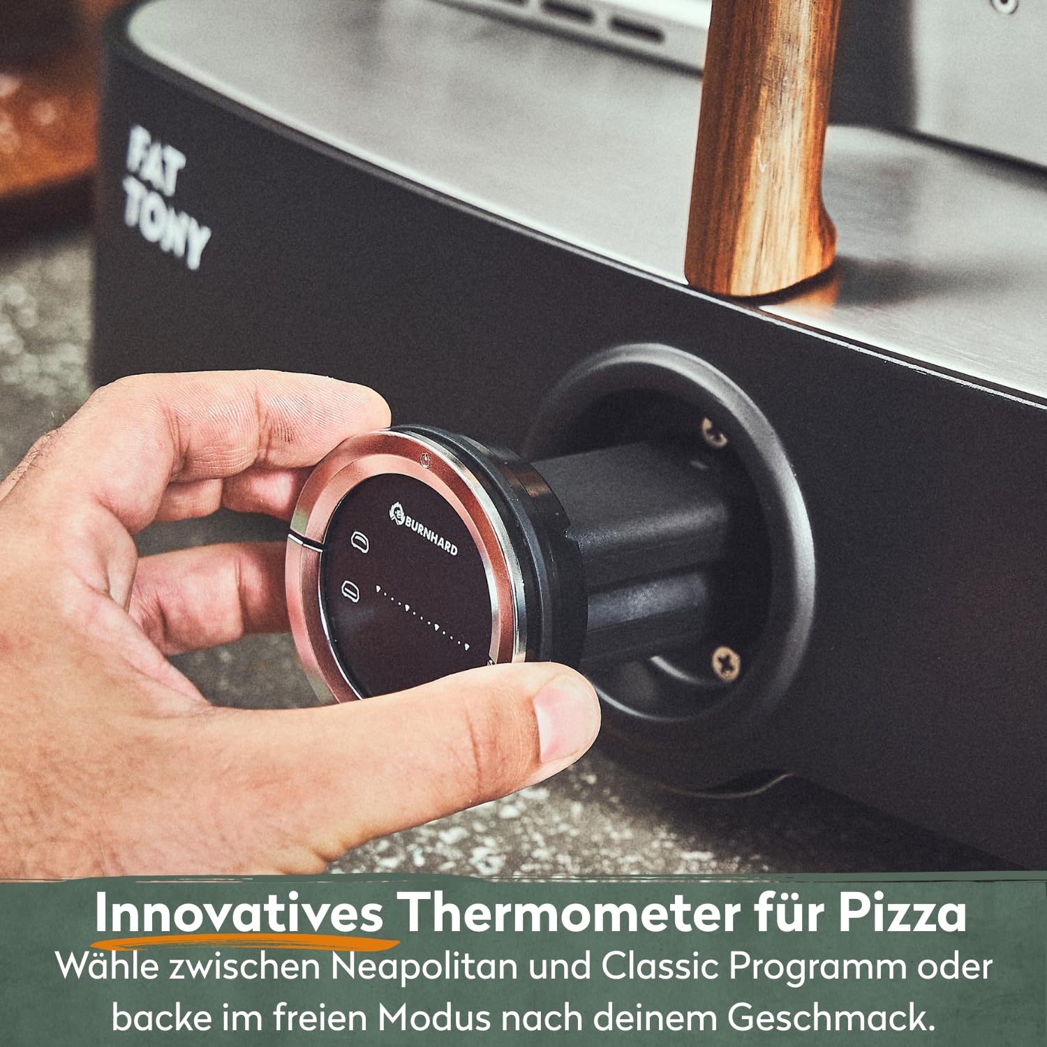 BURNHARD Gas-Pizzaofen FAT TONY, 450 °C – 650 °C, 8 kW Outdoor Ofen für Pizza (62,5 x 57,5 x 28,5 cm) inkl. Cordierit-Pizzastein, geeignet für Terrasse, Balkon und Garten