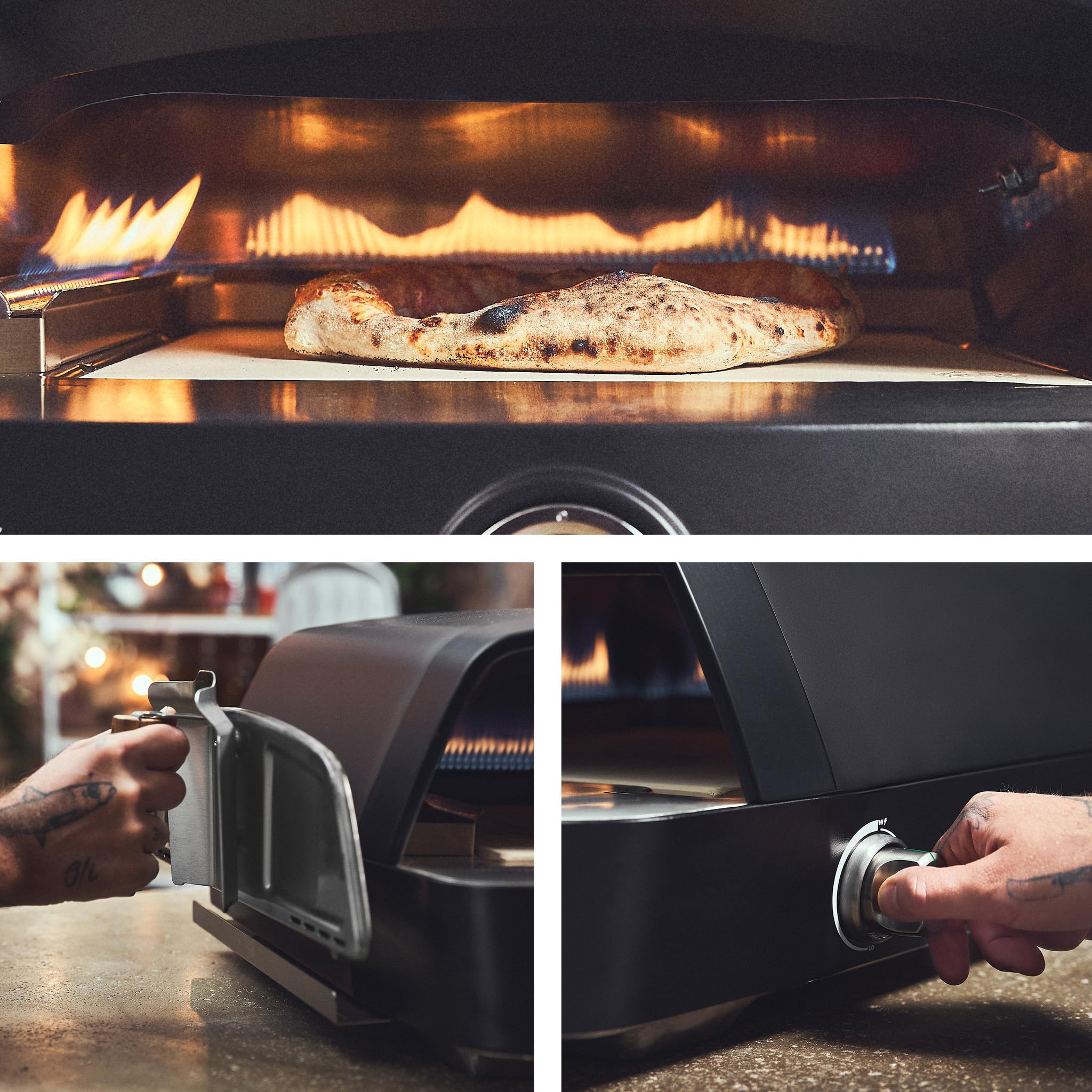 BURNHARD Gas-Pizzaofen FAT TONY, 450 °C – 650 °C, 8 kW Outdoor Ofen für Pizza (62,5 x 57,5 x 28,5 cm) inkl. Cordierit-Pizzastein, geeignet für Terrasse, Balkon und Garten