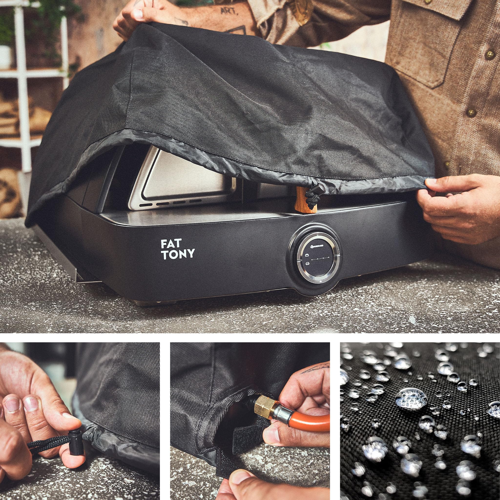 BURNHARD Gas-Pizzaofen FAT TONY, 450 °C – 650 °C, 8 kW Outdoor Ofen für Pizza (62,5 x 57,5 x 28,5 cm) inkl. Cordierit-Pizzastein, geeignet für Terrasse, Balkon und Garten